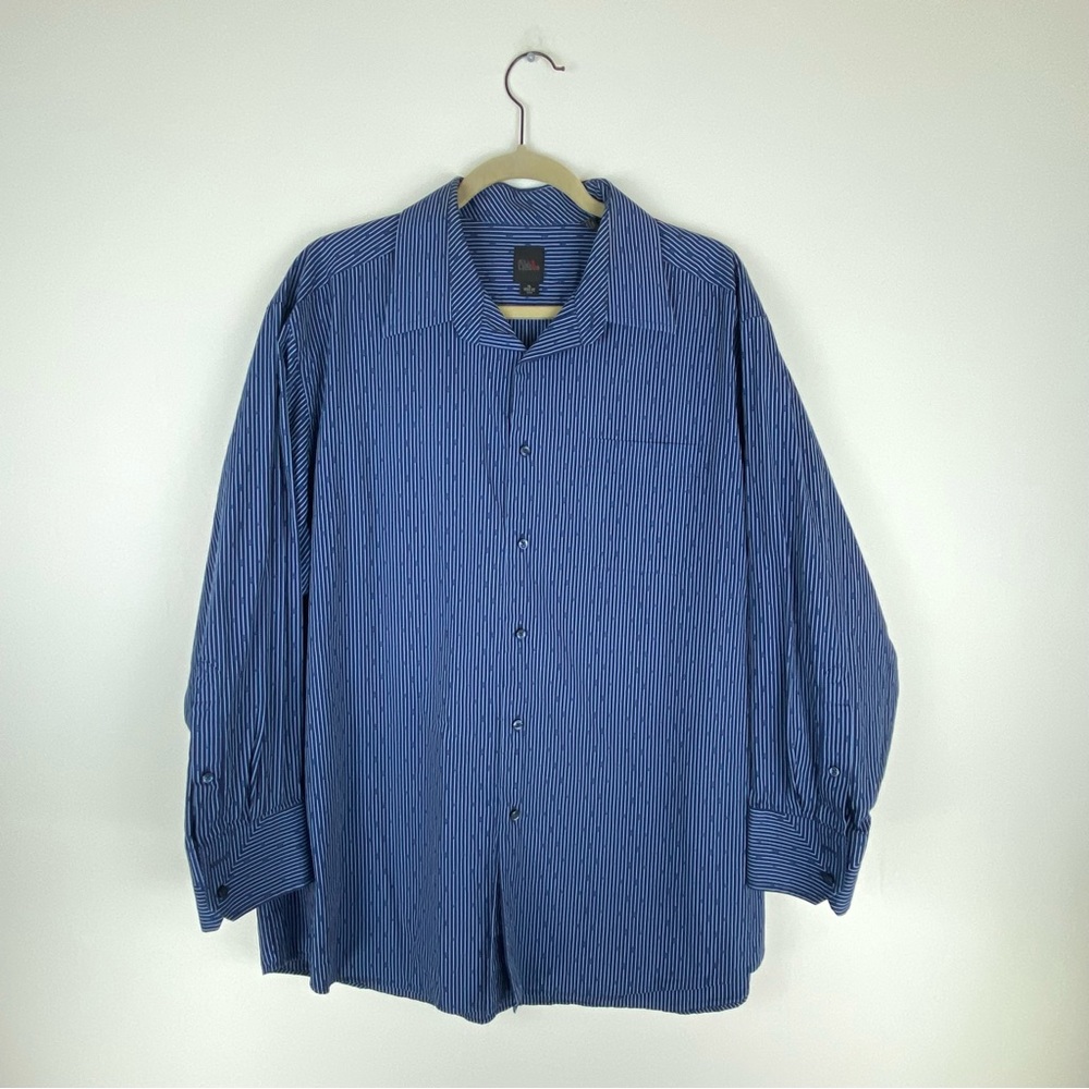 Billy London Mens X Large 17/17.5 Striped Long Sleeve Button Dress Shirt Blue